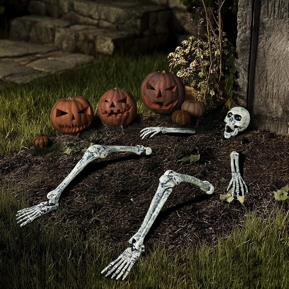 Halloween Skeleton Yard Stakes 5 Pack Life Size Groundbreaker Skulls Décor - Picture 6 of 8